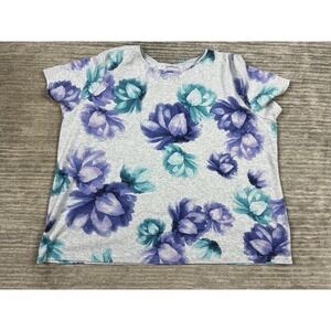 Croft & Barrow Top Womens 2Xโ Gray Floral The Classic Tee Cotton Short Sleeve